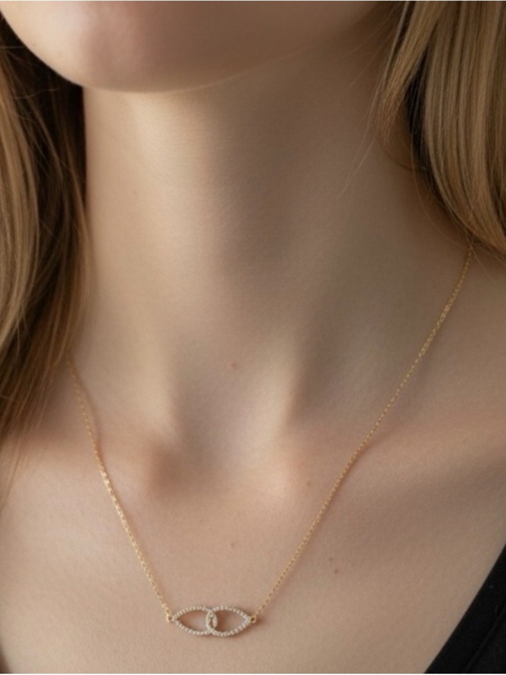 Gold Interlocking Oval Necklace with Pavé Accents - Women Jewelry